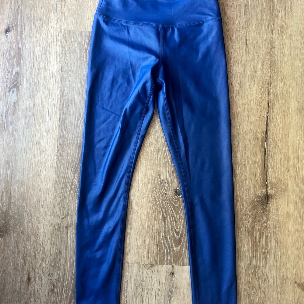 Zyia Active Dark Blue Leather Look High Waisted Leggings Sz 2